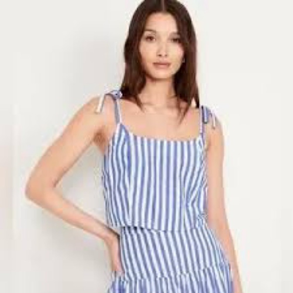 Old Navy Blue and‎ White Striped shoulder tie crop top large NWT